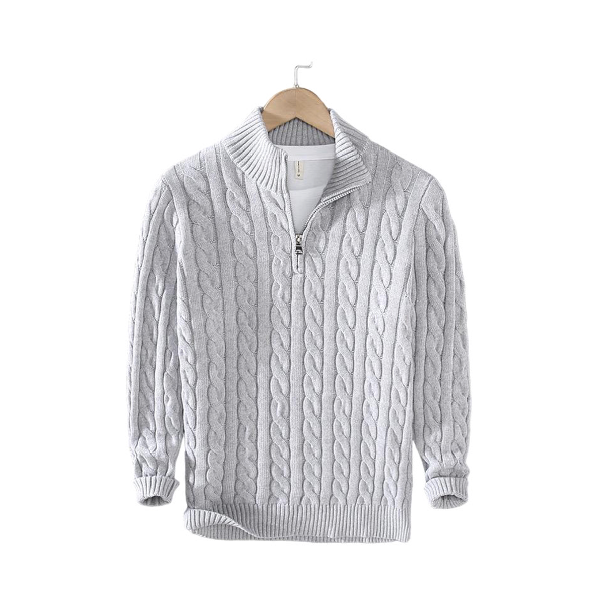 Positano Cable Knit Quarter Zip - Gray