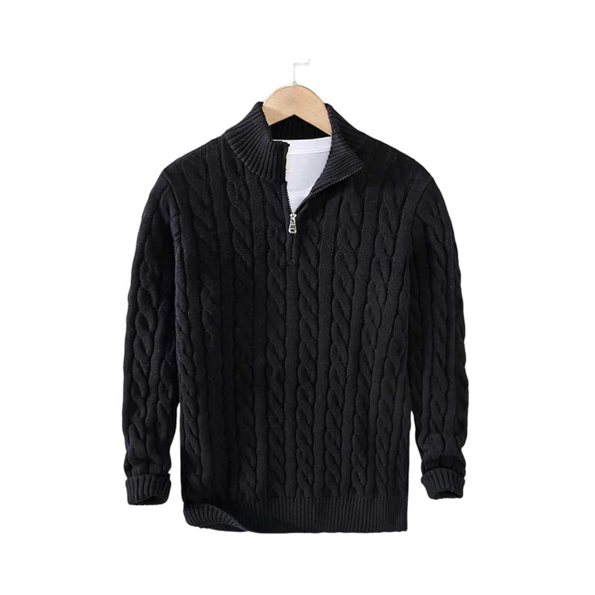 Positano Cable Knit Quarter Zip - Black