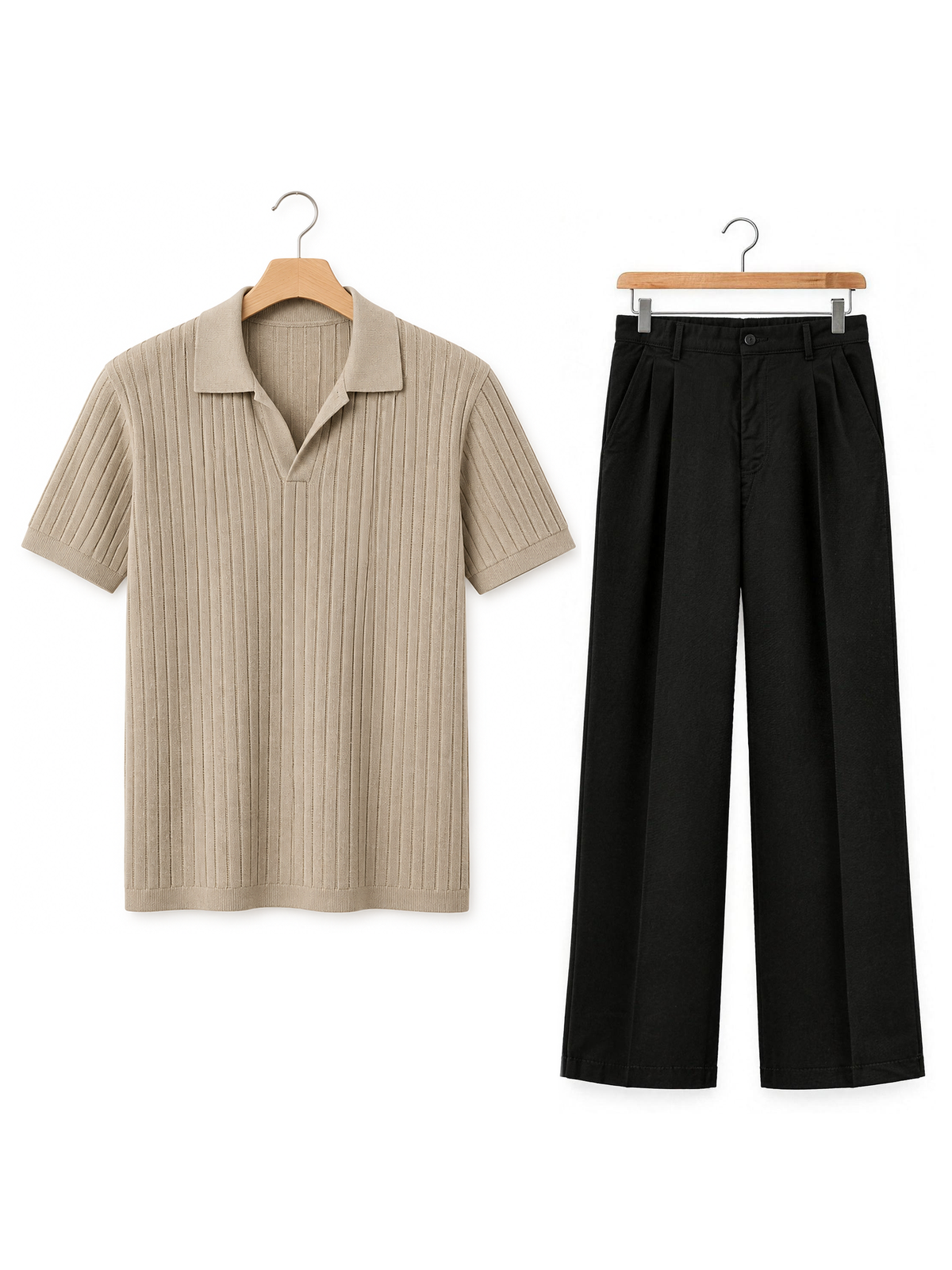 Amalfi Polo Set in Khaki Polo / Black Trousers
