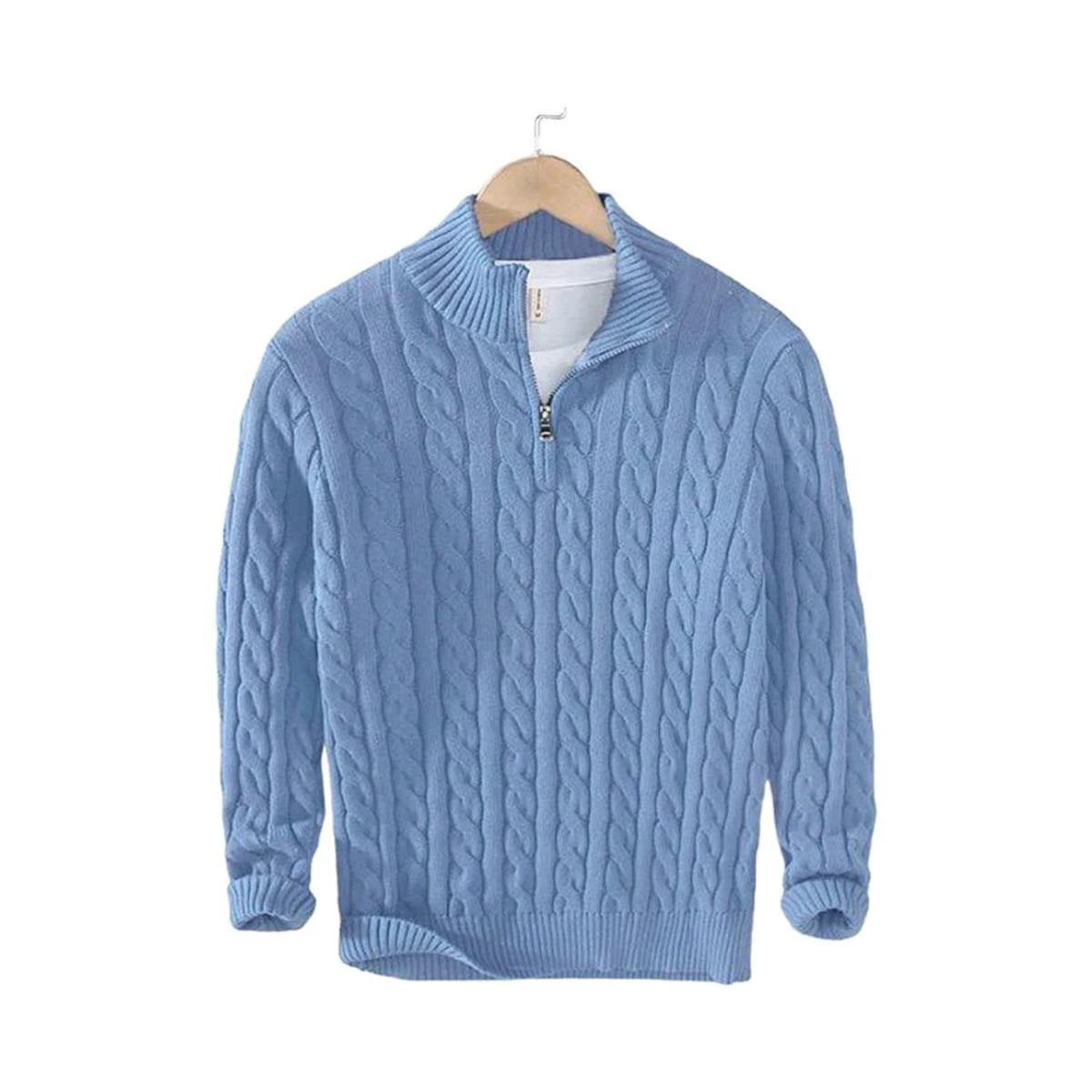 Positano Cable Knit Quarter Zip - Light Blue