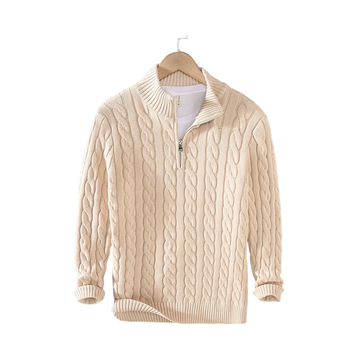 Positano Cable Knit Quarter Zip - Beige