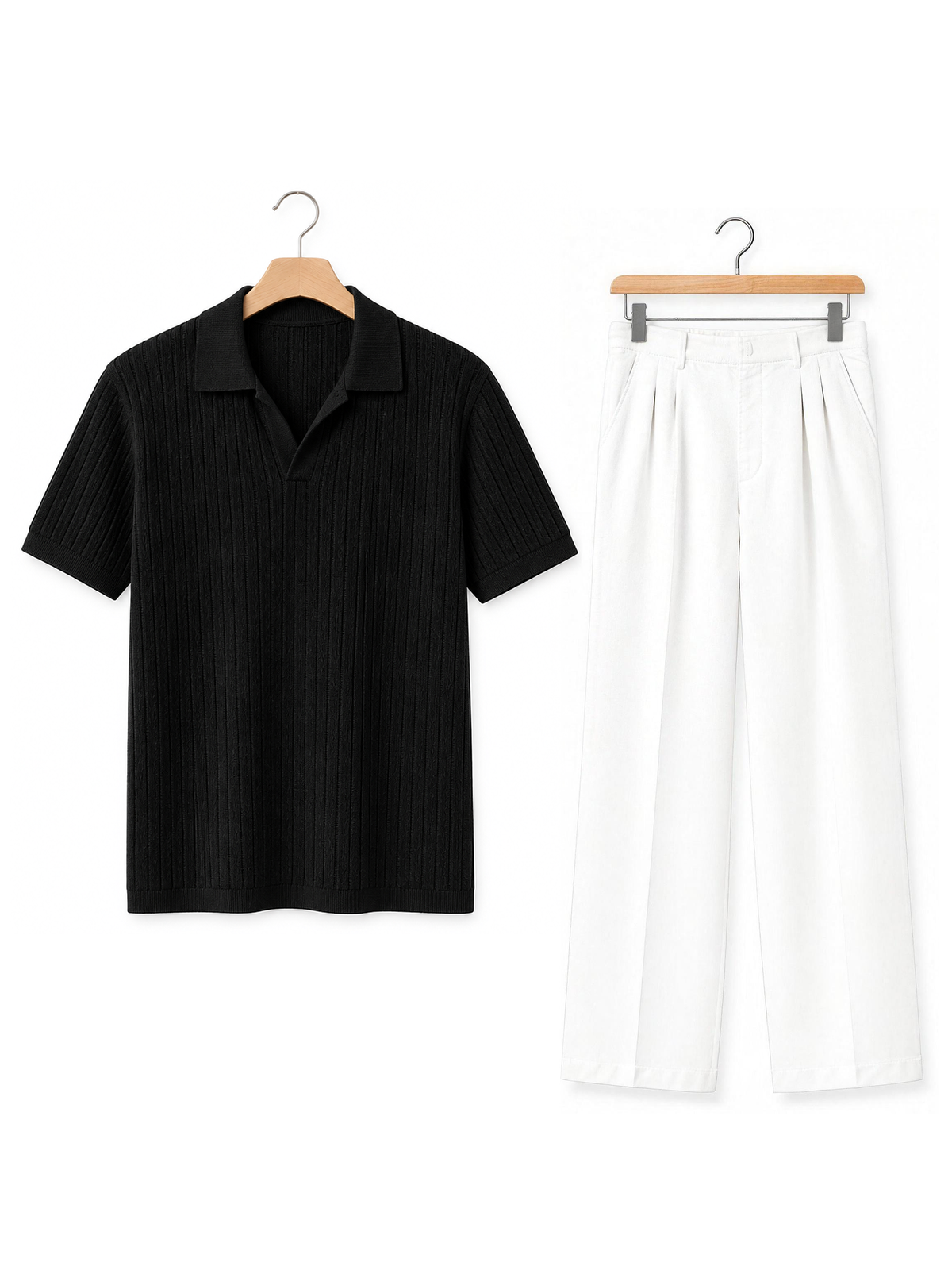 Amalfi Polo Set in Black Polo / White Trousers