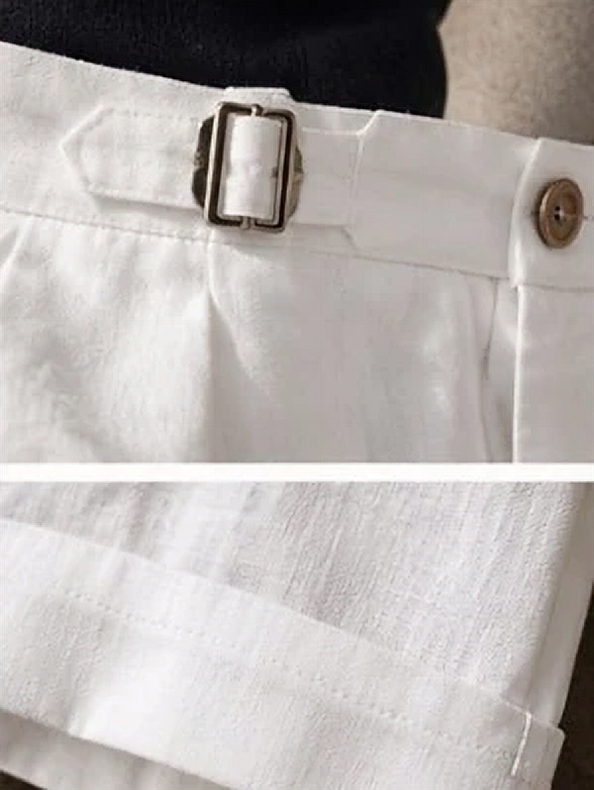 Linen Summer Shorts, side adjuster and cuff detail