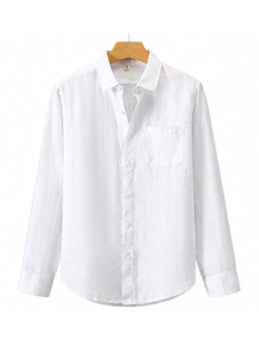 Linen Shirt in White, on hanger