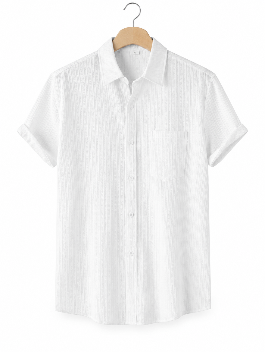 Slim Short Sleeve Shirt in White, on hanger