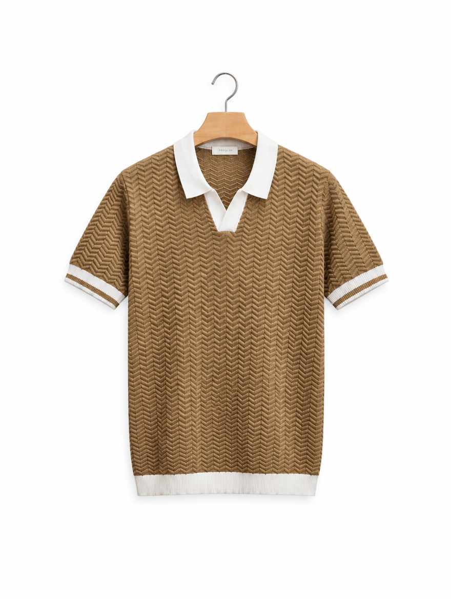 Relaxed Knit Polo in Khaki, on hanger