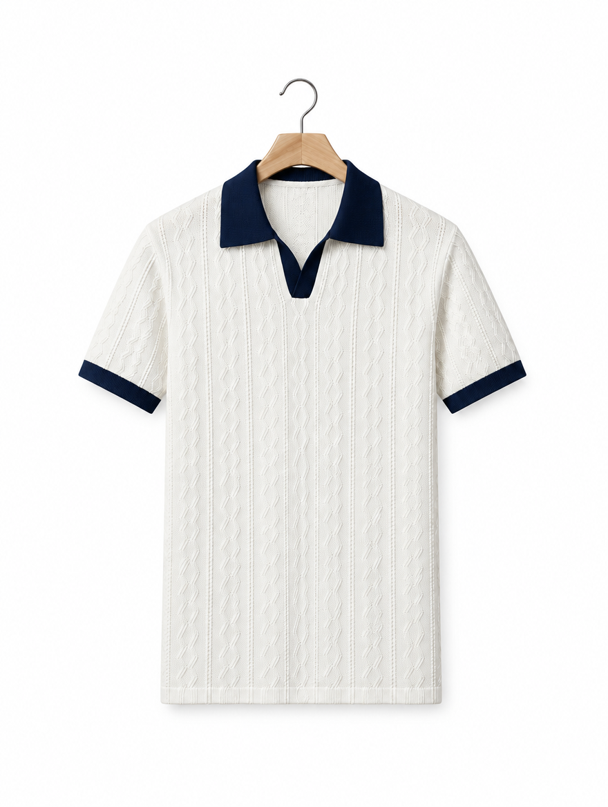 Knitted Cotton T-Shirt in White, on hanger