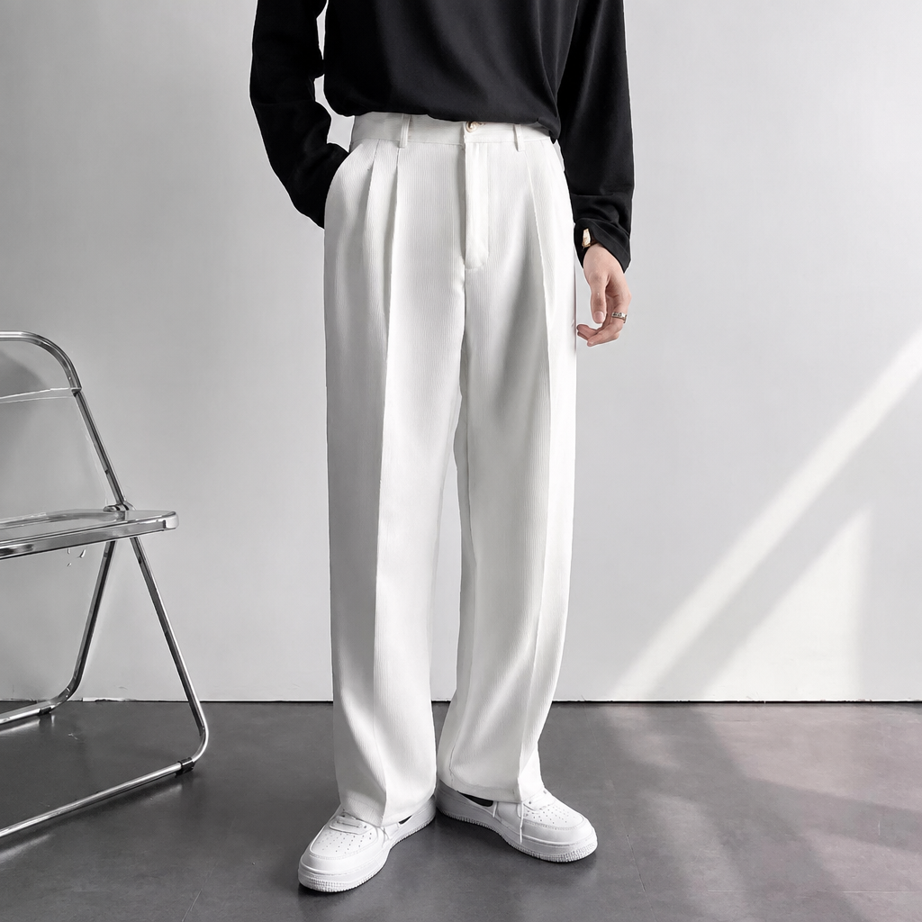 Corduroy Wide Leg Trousers in White