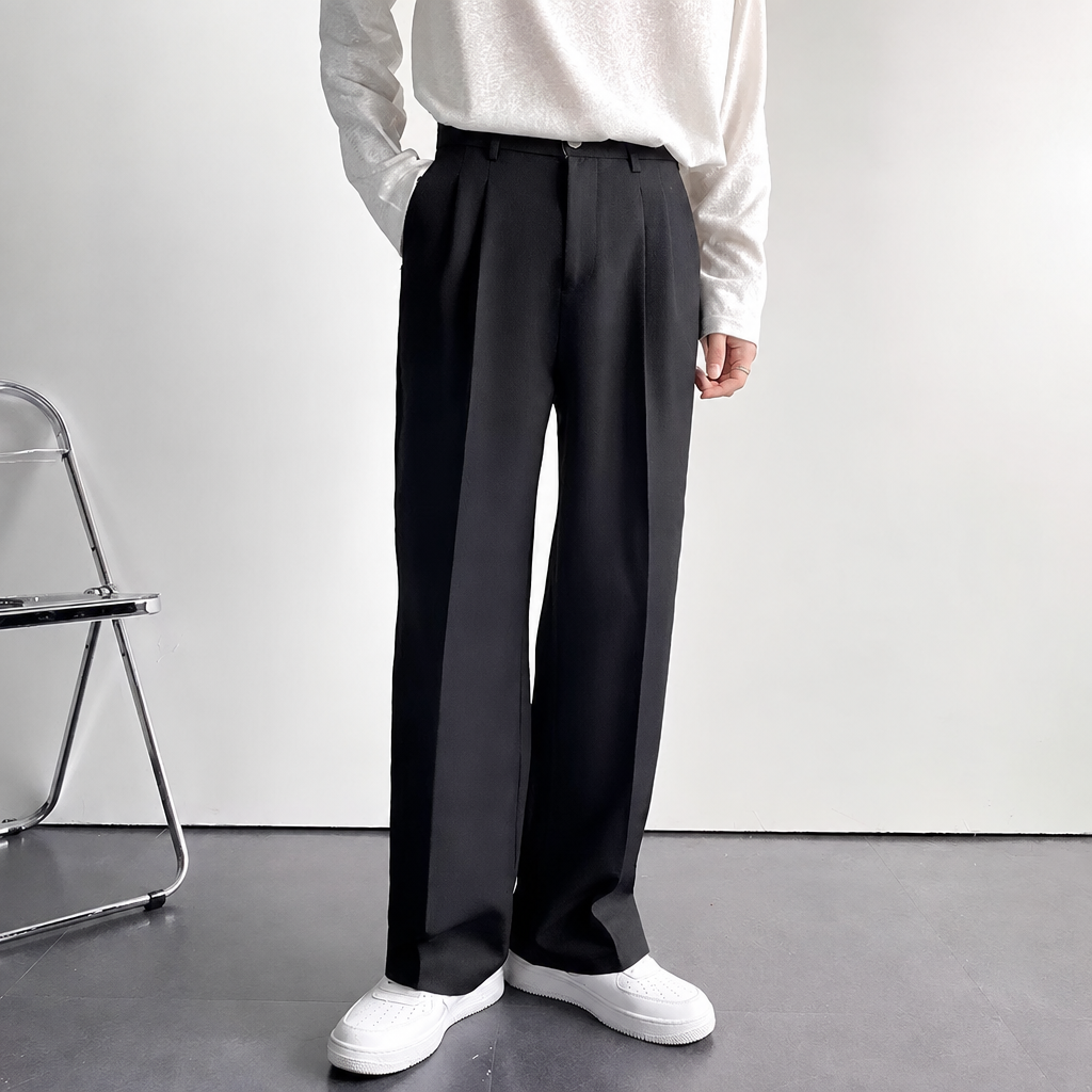 Corduroy Wide Leg Trousers in Black