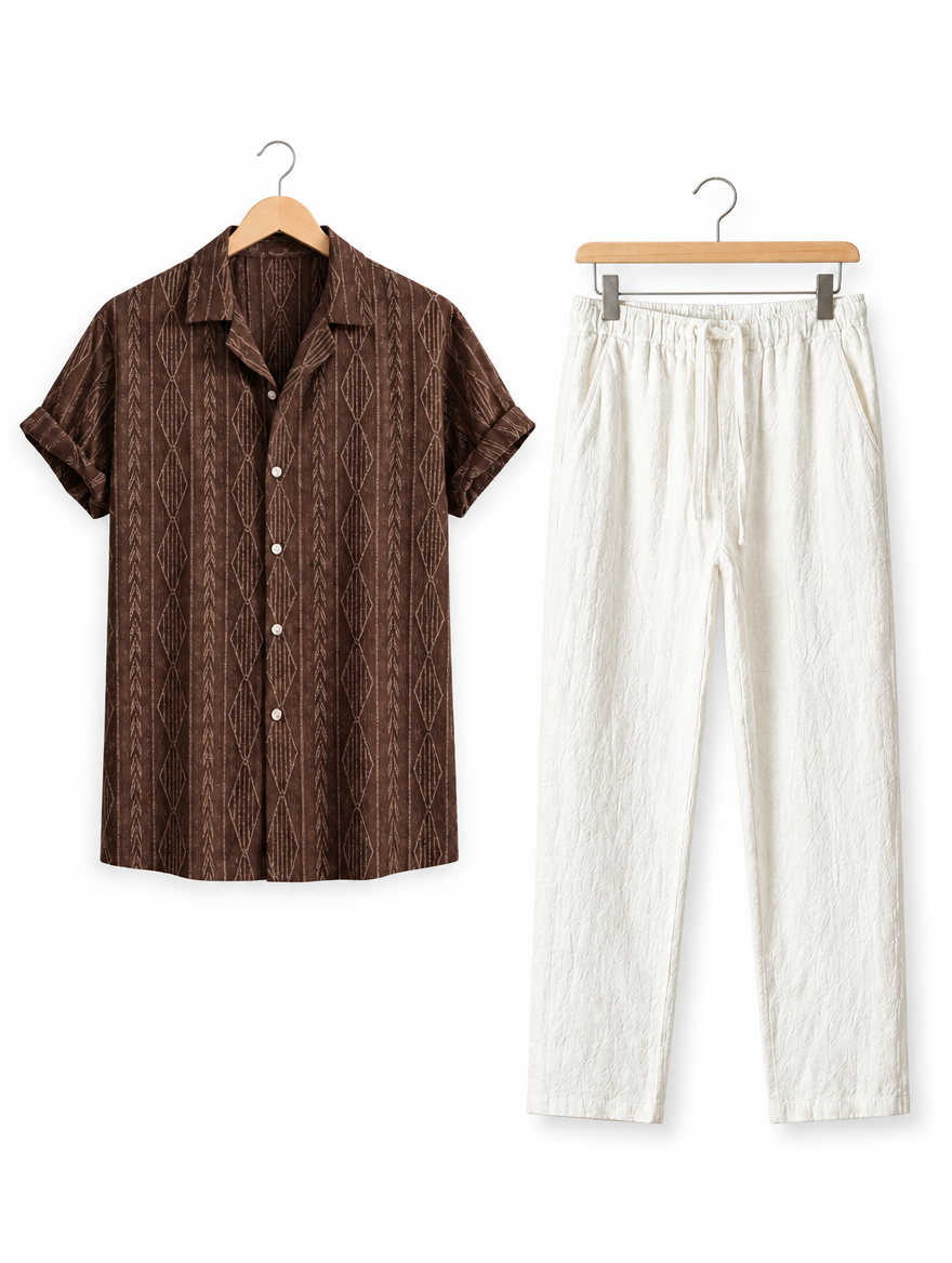 Skull Print Shirt and White Linen Trouser Outfit