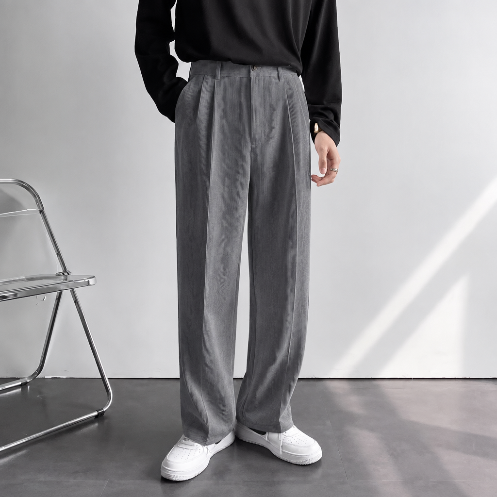 Corduroy Wide Leg Trousers in Grey