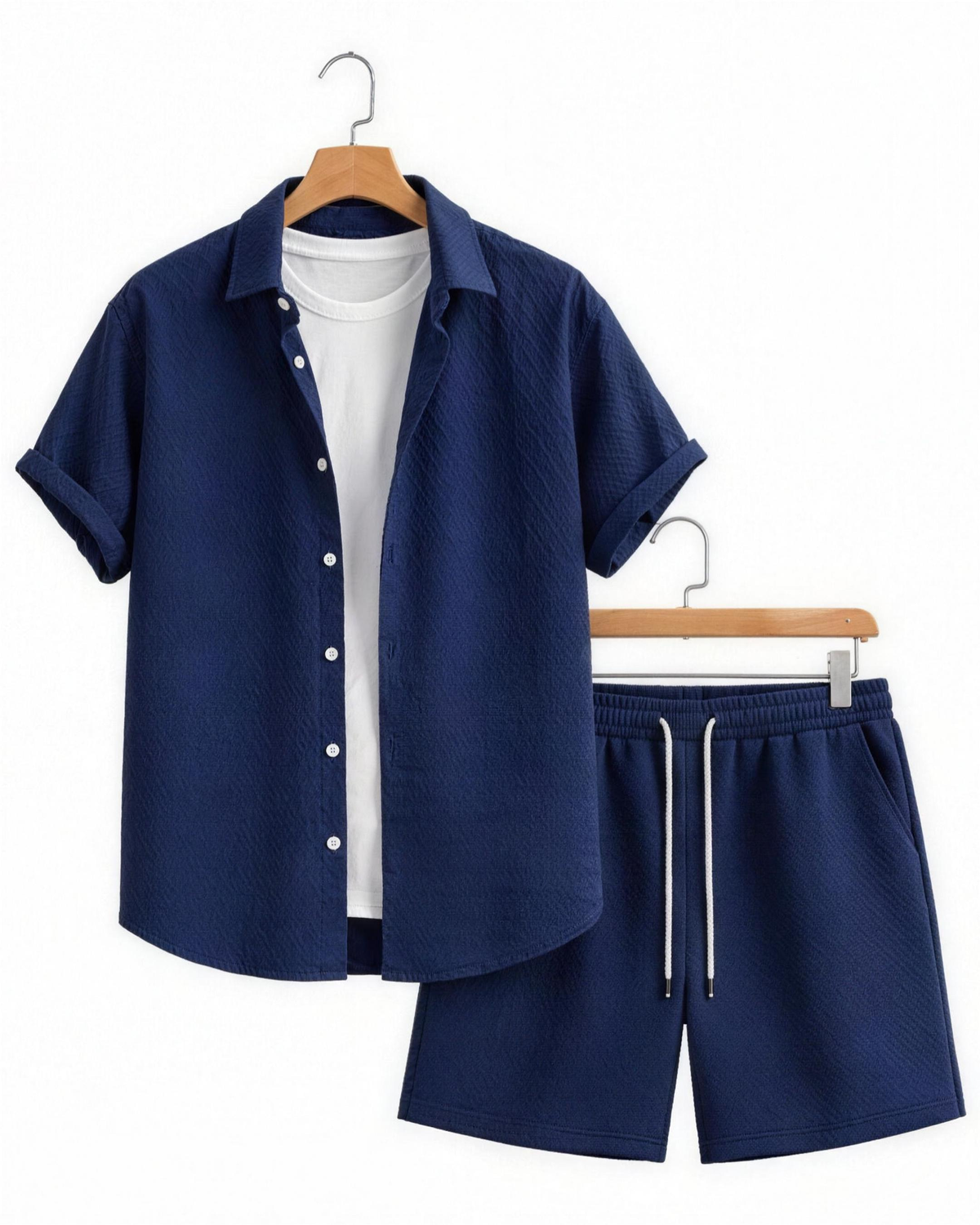 Short Sleeve Shirt and Shorts Outfit in Navy