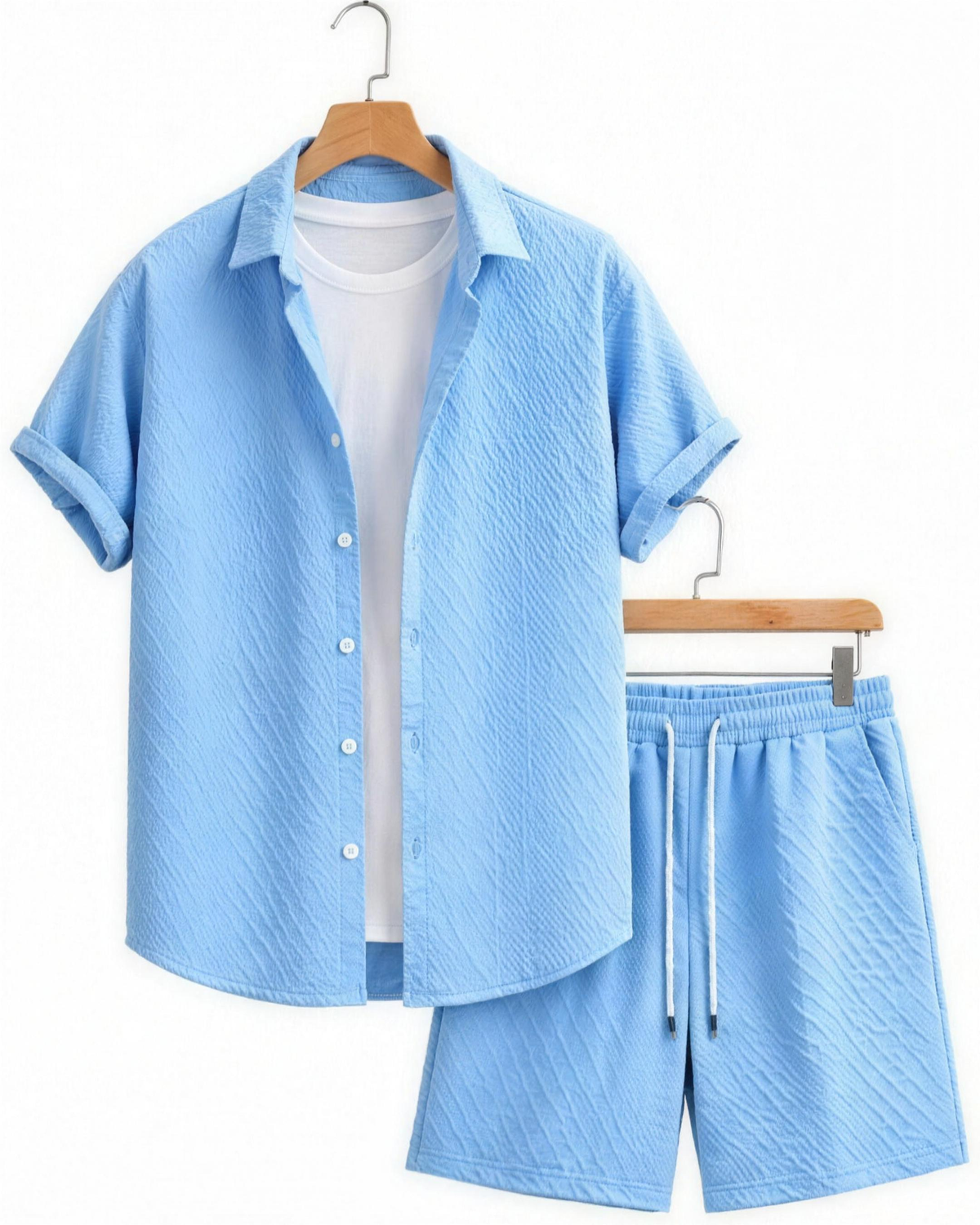 Short Sleeve Shirt and Shorts Outfit in Light Blue