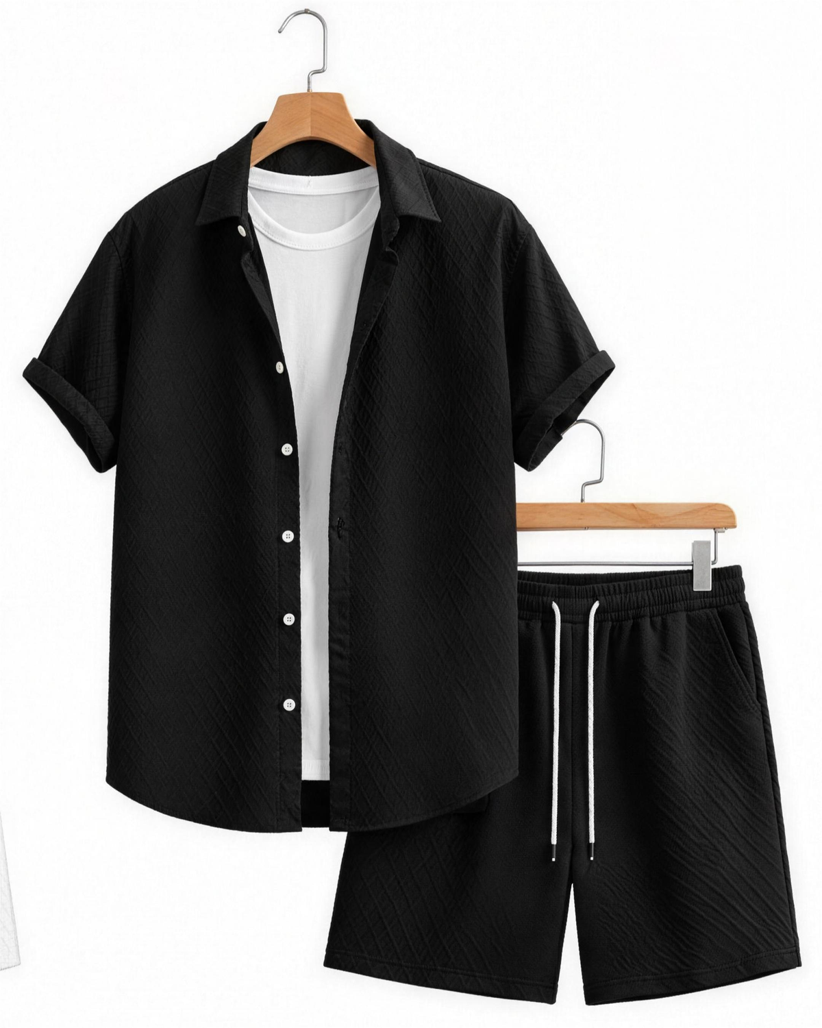 Short Sleeve Shirt and Shorts Outfit in Black