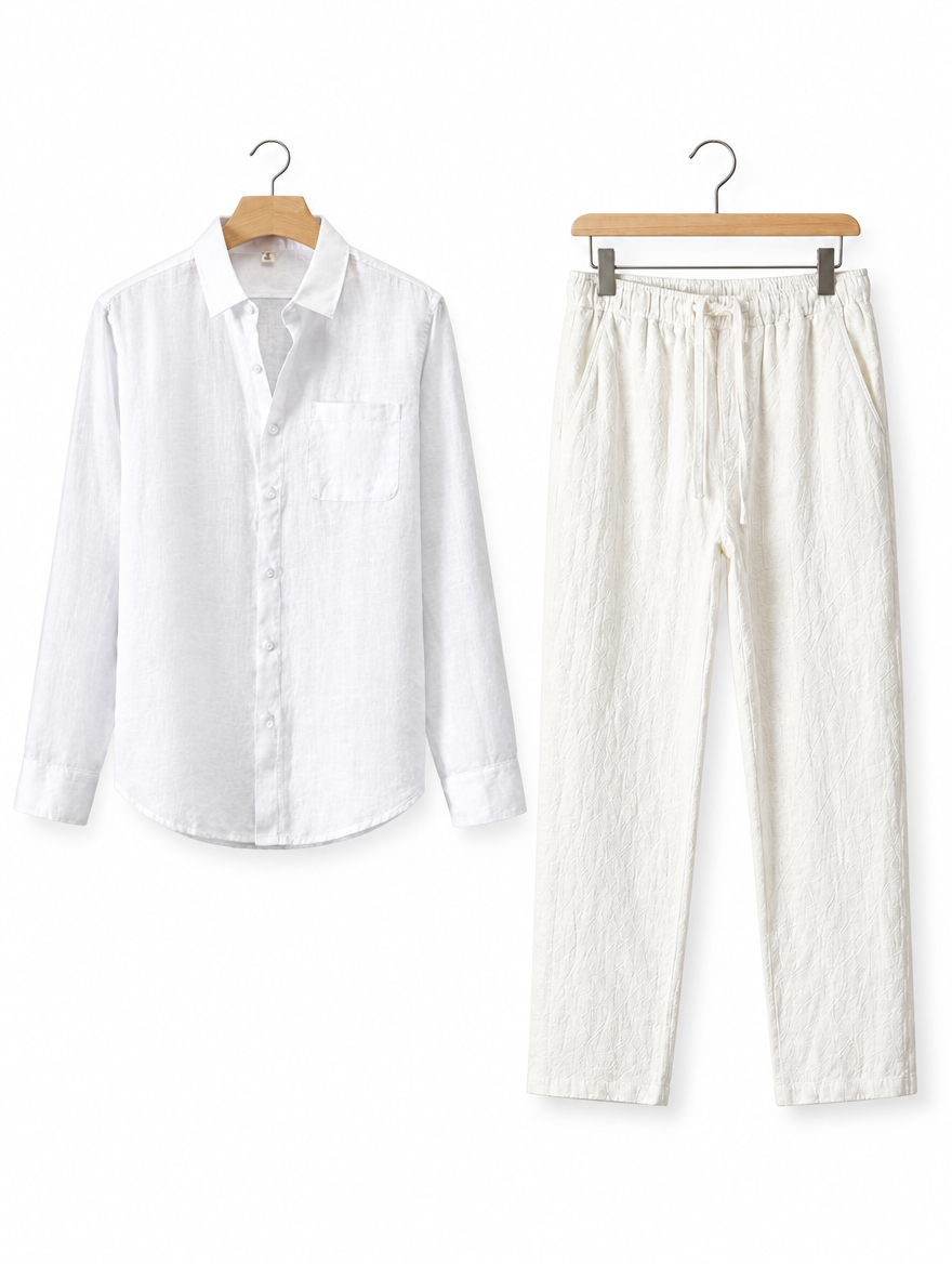 Linen Shirt & Trouser Outfit in White