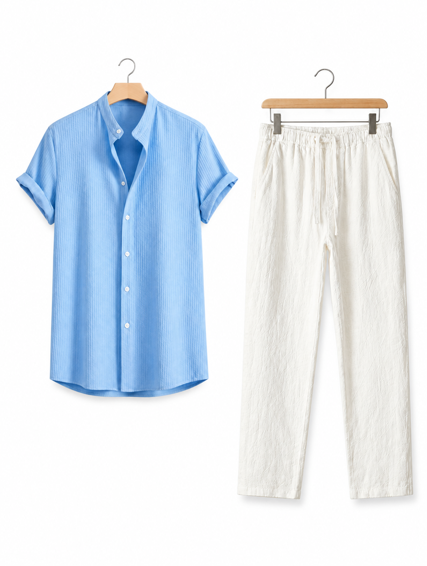 Light Blue shirt with white trousers