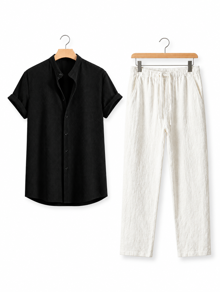 Black shirt with white trousers