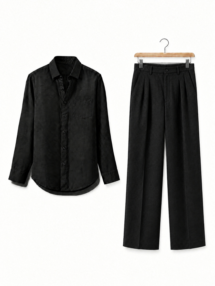 Amalfi Linen Set in Black Shirt / Black Trousers