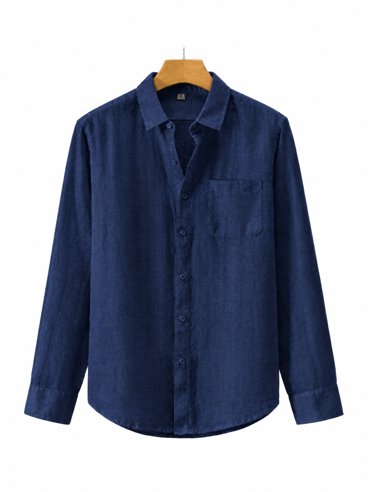 Linen Shirt in Navy, on hanger