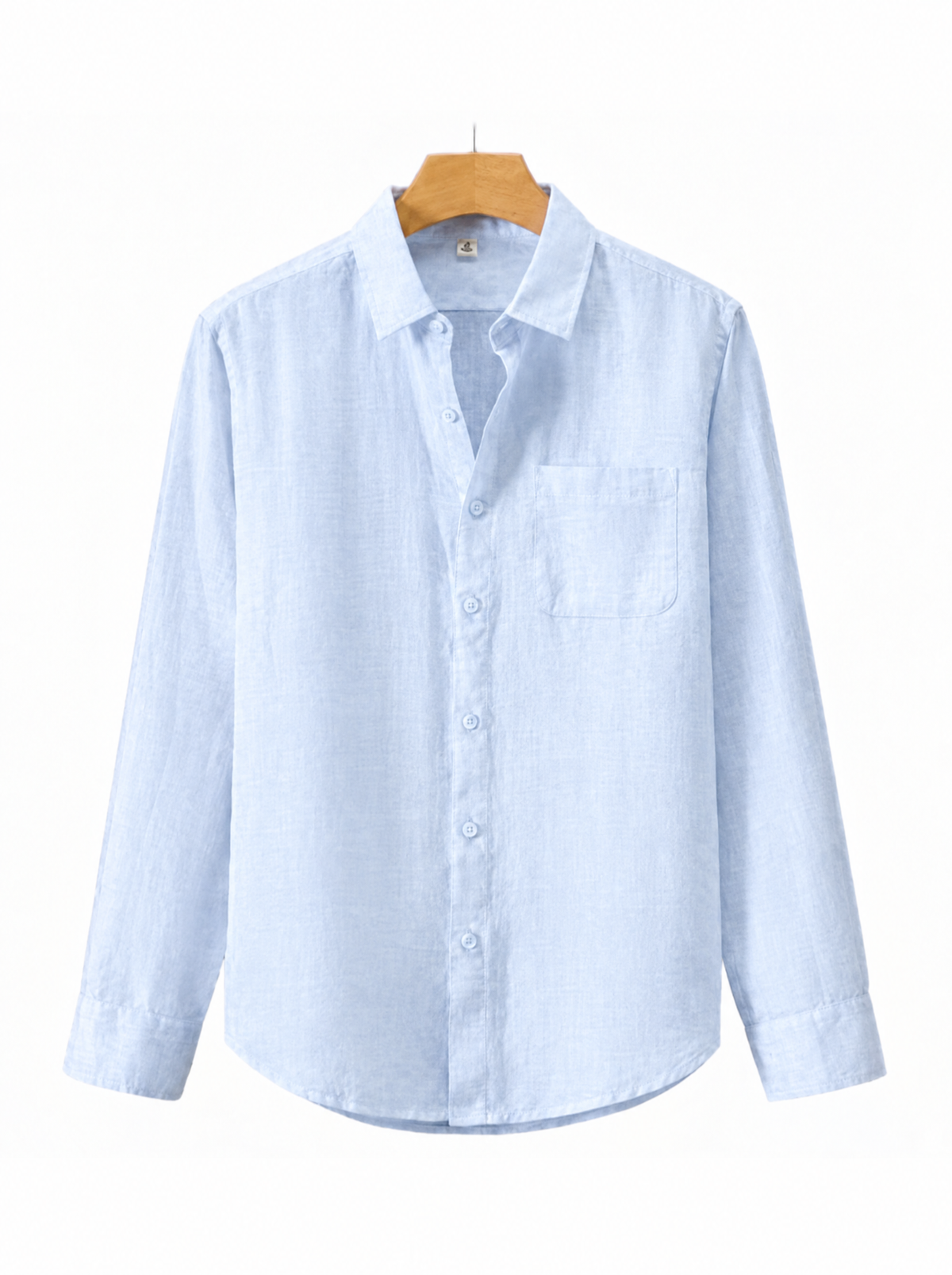 Linen Shirt in Light Blue, on hanger